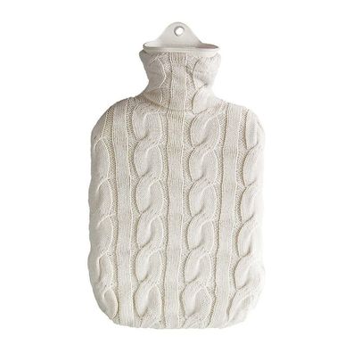Wärmflasche mit Strickbezug 2 l Zopf natur