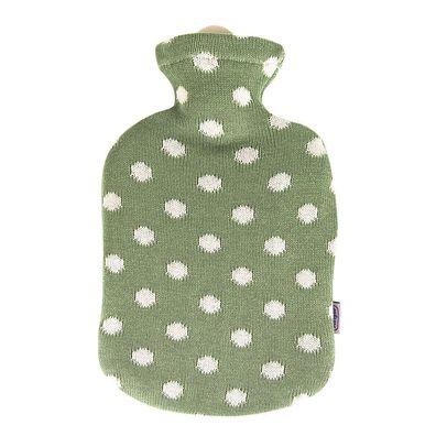 Strickbezug mit Wärmflasche 2 l Punkte maigrün