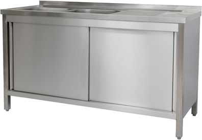 Gastronomie Hotel Küche Spülschrank 1500 x 600 x 850 mm 2 Becken links, mit Schubl