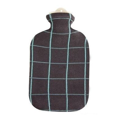 Wärmflasche mit Strickbezug Karo türkis
