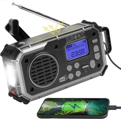 Duronic SDAB1 Kurbelradio Solar Notfall DAB FM Radio Bluetooth Lautsprecher LED