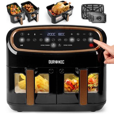 Duronic AF34 BG Heißluftfritteuse 10L Fritteuse Dual Zone Airfryer Sync Cook