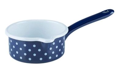 Riess Casserole avec bec verseur Ø12cm 0,5 litre émail Country Dirndl bleu à pois