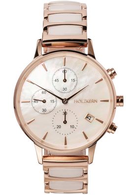 Holzkern Damenuhr Chronograph Shiny Perlmutt/Keramik