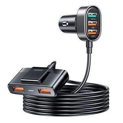 Joyroom 45W Auto-Schnellladegeraet mit 5x USB-A & Verlaengerungskabel in Schwarz (
