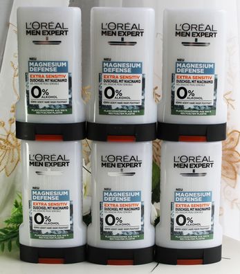 6x250ml Loreal Men Expert Bade / Duschgel Magnesium Defense Extra Sensitiv 5in1