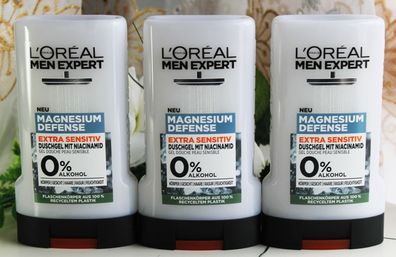 3x250ml Loreal Men Expert Bade / Duschgel Magnesium Defense Extra Sensitiv 5in1