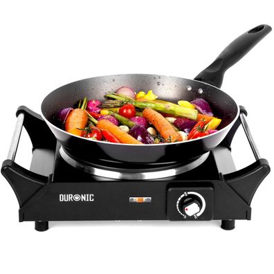 Duronic HP1 BK Kochplatte Elektrische Einzelkochplatte 1500 W Camping Edelstahl