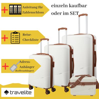 Travelite Trolley klein mittel groß Bali weiß braun Hartschale, Kofferanhänger,