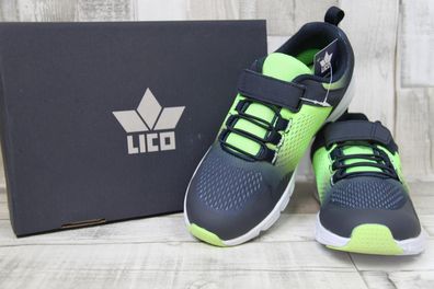 LICO Jungen Sportschuh dunkelblau/neongrün mit Klettverschluss und Gummisenkel