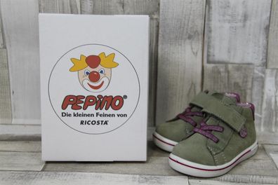 Ricosta Mädchen Knöchelschuh oliv mit Klettverschluss und lila Gummisenkel