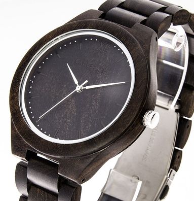 Excellanc Holzuhr Herrenuhr dunkles Sandelholz