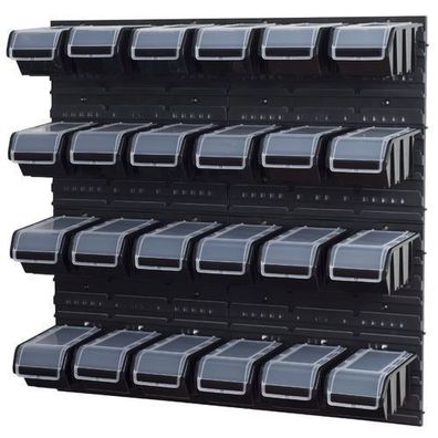 Stapelboxen Set 4 x Wandregal Lagersystem + 24 Boxen in schwarz