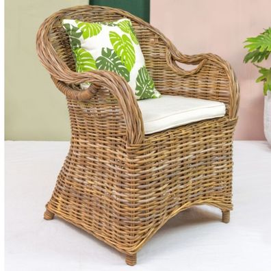 Rattan-Sessel Charlotte Natural Grey mit Sitzkissen Stuhl Armlehnstuhl Rattan