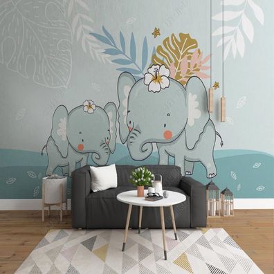 Vlies Fototapete Wandtapete Wandbilder Weißen Wolken Sternen und Elefante 11922