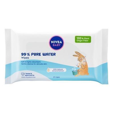 Nivea Baby Biologisch Abbaubare Feuchttuecher, 99% Reines Wasser, 57 Stueck