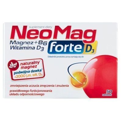 Neomag Forte D3, 50 Tabletten - Hochdosiertes Magnesiumpraeparat mit Vitamin D3 z