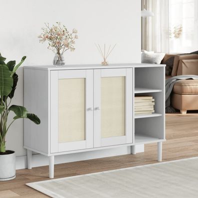 Highboard SENJA mit Rattan-Optik | Geschirrschrank | Massiv | Anrichte | 80 cm