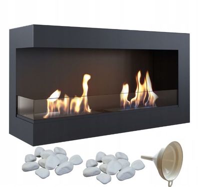 Wandkamin Bioethanol DELTA 900 TÜV links Deko Steine Set