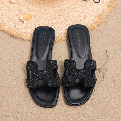 Urlaub Damen Leder Mule Slide Auf Sandalen Slipper Flache Sommer Strand Schuhe