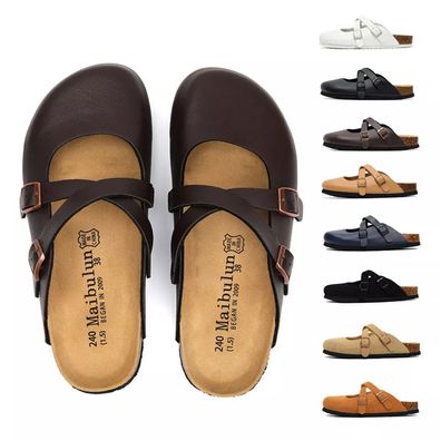 Damen Pantoletten Hausschuhe Hauslatschen Kork Fussbett Hausschlappen Slippers
