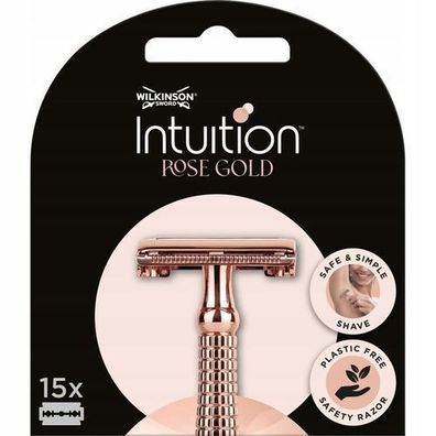 Wilkinson Intuition Rosegold Rasierklingen fuer klassische Damenrasierer, 15er Pa