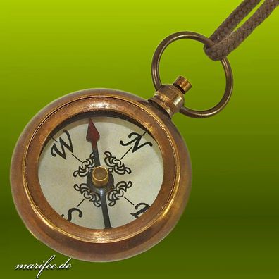 Exklusiver Taschenkompass mit Textilband und Schlüsselring, Vintage Style 13020