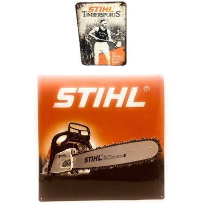 Stihl Schild Blechschild Werbeschild Motorsäge 3D Optik 39,5 x 39,5 cm inkl