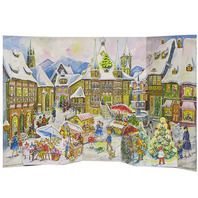 Nostalgischer Adventskalender aus Papier mit aufstellbarer Kulisse – Winterliche