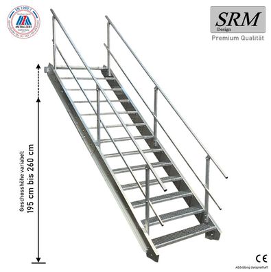 13 Stufen Stahltreppe Breite 60-160cm Geschosshöhe 195-260cm Geländer beidseitig