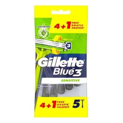 Gillette Blue3 Sensitive Einwegrasierer, 5 Stück Packung für sanfte Rasur