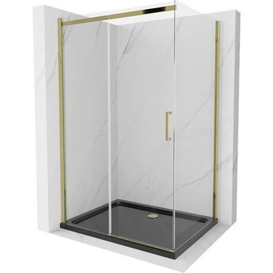 Mexen Omega Duschabtrennung 100x90 cm Gold + Duschwanne Schwarz