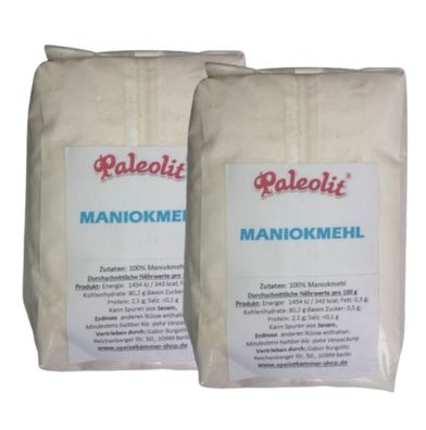 2 x 500 g Maniokmehl Tapioka Mehl Cassava Flour fein gemahlen Glutenfrei