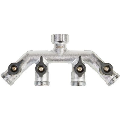 GEKA® plus Vierwegeventil Außengewinde 4 x 3/4 Zoll & Muttern-Gewinde 3/4 Zoll