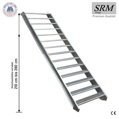 14 Stufen Stahltreppe Breite 60 - 160 cm Geschosshöhe 210 - 280 cm ohne Geländer