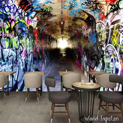 Vlies Fototapete Wandtapete Wandbilder 3D Effekt Graffiti Tunnel 2140
