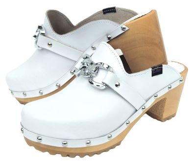 Moderne High Heels HOLZ CLOGS Holz Pantolette Gr.36 bis 41 Echt Leder * Weiß*