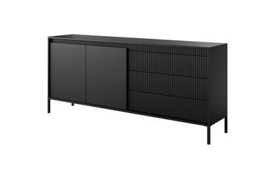 BETTSO Breite Kommode geriffelten Fronten große Schubladen SENSO 187 x 81 cm Schwarz