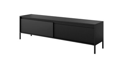 BETTSO RTV-Schrank TV-Tisch geriffelte Fronten SENSO 187 x 53 cm Schwarz