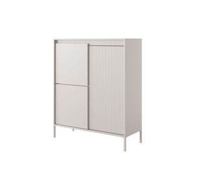 BETTSO Hohe Kommode mit geriffelten Fronten SENSO 103 x 123 cm Beige