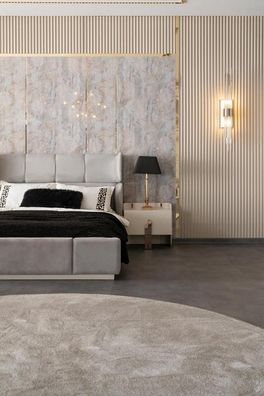 Schlafzimmer Komplett Set Doppelbett 2X Nachttische Polsterbett Edelstahl