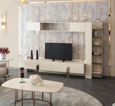 Wohnzimmer Sofa 3 Sitzer Couchtisch Sideboard Wandschrank Bücherregal