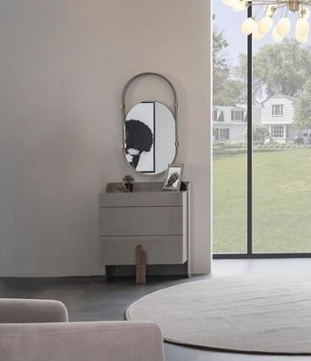 Kommode Oval Spiegel Standspiegel Schubladenschrank Hochglanz Edelstahl