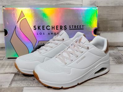 Skechers Damen Air Cooled Sneaker Schnürschuh weiß mit goldener Ferse
