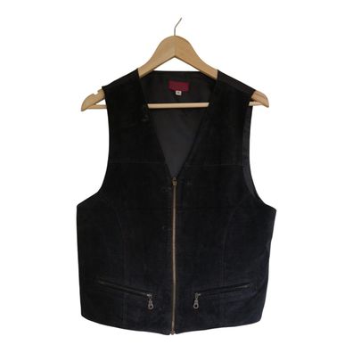 Vintage Wildlederweste Ärmellos Damen 90s Retro Echt Leder Suede Schwarz M 38