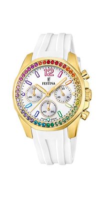 Festina Damenuhr F20650/2 Boyfriend, Rainbow, Edelstahl gelbgold, Kautschuk