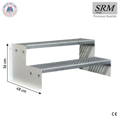 2 Stufen Standtreppe Modell 2 weiß 18 cm Stufenhöhe, 60 - 160 cm Breite, 36 cm H