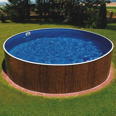 Azuro Rundbecken Ø 360 x 120 vm Holzoptik Stahlwand Pool Stahlwandbecken
