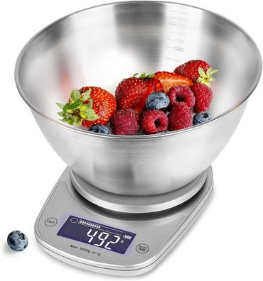 Duronic KS5000 SR/SS Küchenwaage Digital 5kg Präzisionswaage Schüssel