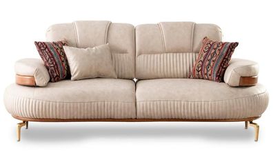 Moderne Sofagarnitur 3 + 3 Wohnlandschaft Beige Blaue Sitzgarnituren Stoffsofa